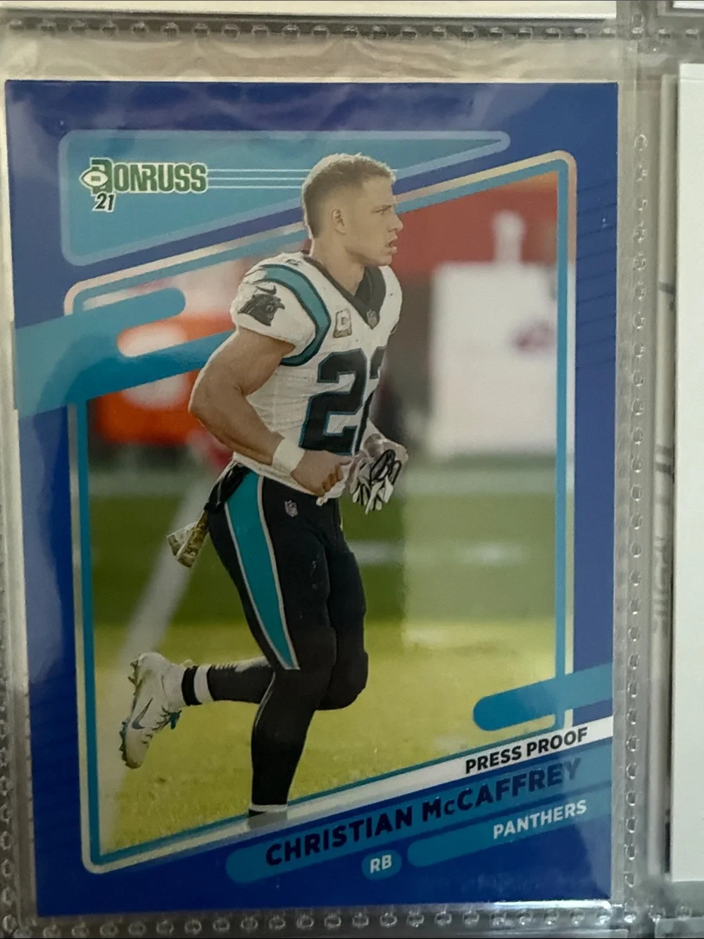 Christian McCaffrey Panthers Football Card — Blue